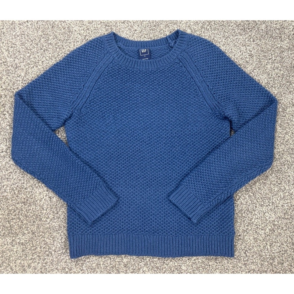 GAP Sweater Women M Blue Textured Waffle Knit Pullover Coastal Classic Preppy